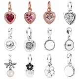 Sparkling Love Bow Flower Necklace Pendant Charm 925 Silver Bead Jewelry