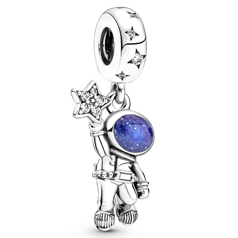 Astronaut Galaxy Pendant Bead 925 Silver Charm Bracelet DIY Jewelry