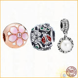 Flower Charm 925 Sterling Silver Beads Pendant Fit Bracelet Women's Jewelry