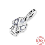 925 Sterling Silver Christmas Crystal Ball Bead Charm for Bracelet Bangle DIY