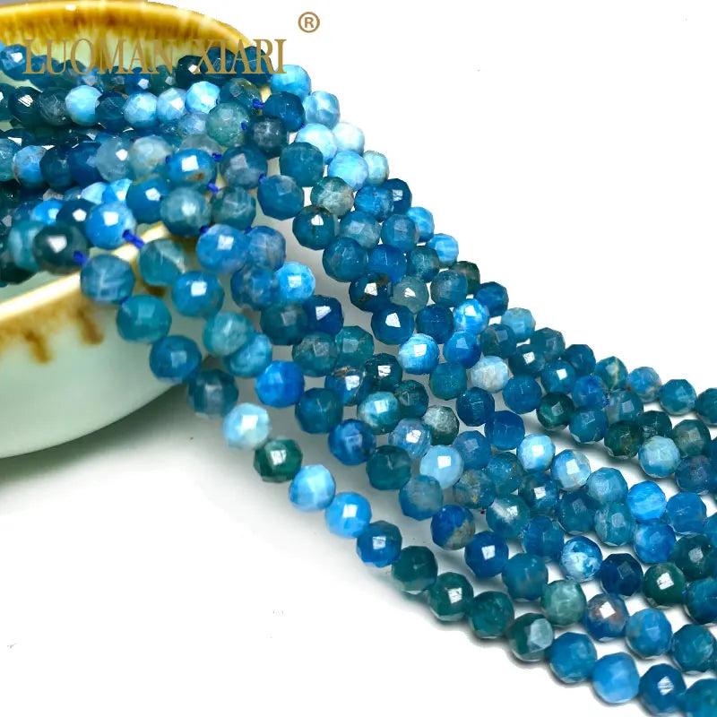 Natural Faceted Apatite Round Stone Beads 15''