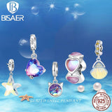 925 Silver Starfish Shell Charms Heart Pendant Ocean Series Beads