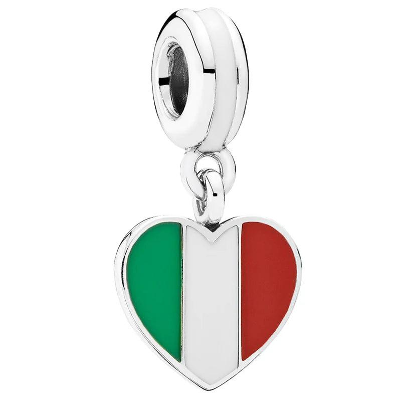Enamel Heart Flag Pendant Beads 925 Sterling Silver Charm Bracelet Bangle