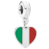 Enamel Heart Flag Pendant Beads 925 Sterling Silver Charm Bracelet Bangle