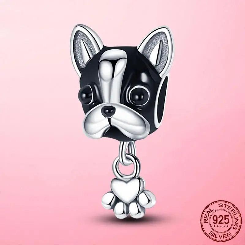 925 Silver Bulldog Dangle Charm for Bracelet Bangle DIY Jewelry Making