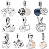 Mother & Daughter Hearts Ice Carving Pendant Bead 925 Sterling Silver Charm