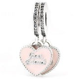 Mother & Daughter Hearts Ice Carving Pendant Bead 925 Sterling Silver Charm