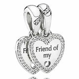 Mother & Daughter Hearts Ice Carving Pendant Bead 925 Sterling Silver Charm