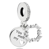 Mother & Daughter Hearts Ice Carving Pendant Bead 925 Sterling Silver Charm