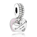 Mother & Daughter Hearts Ice Carving Pendant Bead 925 Sterling Silver Charm