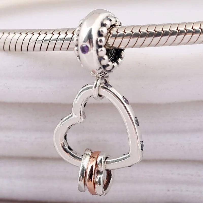 Rose Hearts Crystal Pendant Beads 925 Silver Charm Bracelet Bangle