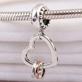 Rose Hearts Crystal Pendant Beads 925 Silver Charm Bracelet Bangle