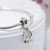 Rose Hearts Crystal Pendant Beads 925 Silver Charm Bracelet Bangle