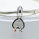 Rose Hearts Crystal Pendant Beads 925 Silver Charm Bracelet Bangle