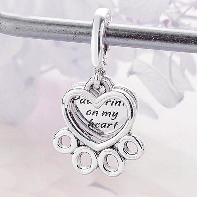 Heart & Paw Print Pendant Beads for Charm Bracelet