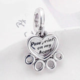 Heart & Paw Print Pendant Beads for Charm Bracelet
