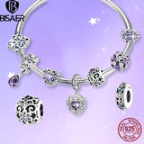 925 Silver Purple Heart Pendant Retro Vintage Charm for Bracelet Necklace