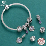 925 Silver Purple Heart Pendant Retro Vintage Charm for Bracelet Necklace