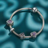 925 Silver Purple Heart Pendant Retro Vintage Charm for Bracelet Necklace