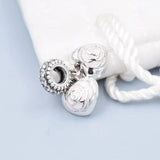 Pink Enamel Mother's Rose Crystal Pendant Bead 925 Silver Charm Bracelet DIY