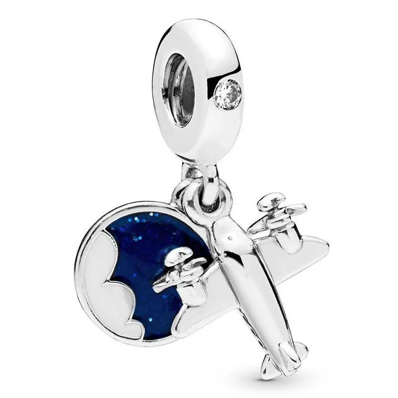 Travel Airplane Pendant Bead 925 Silver Charm for Europe Bracelet DIY