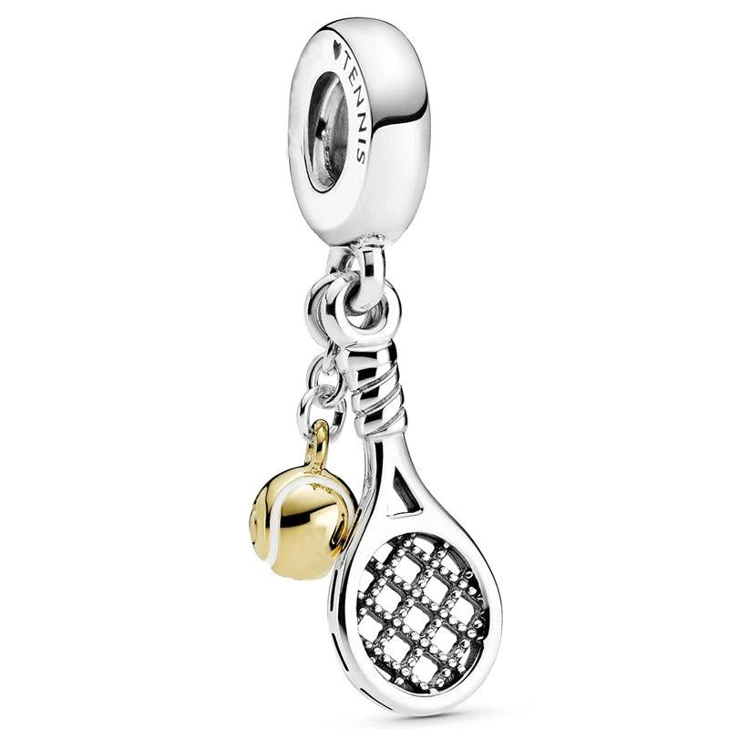 Tennis Racket & Shine Ball 925 Sterling Silver Charm Bracelet