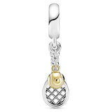 Tennis Racket & Shine Ball 925 Sterling Silver Charm Bracelet