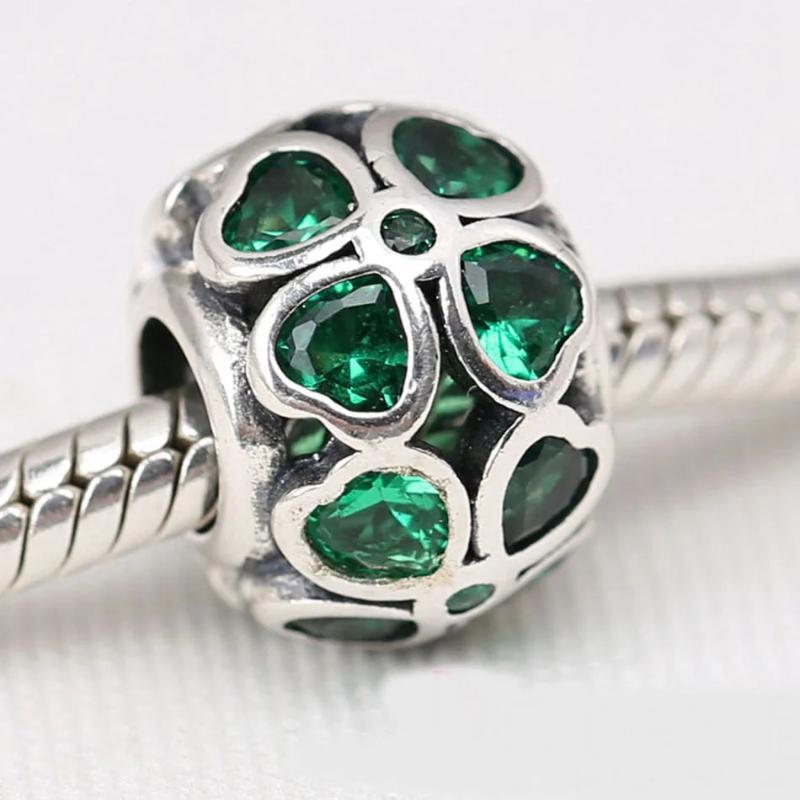 Green Crystal Flower Bead Silver Bracelet DIY Jewelry
