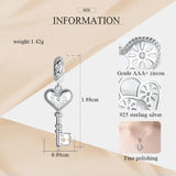 925 Sterling Silver Key Heart Charms for Making Jewelry