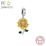 925 Silver Sunflower Bead Charms Bracelet for Women