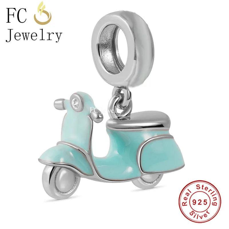 925 Silver Biker Mini Green Motorcycle Bike Bead Charm