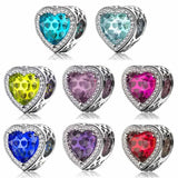 925 Silver Love Hearts & Crystal Beads Charm Bracelet DIY Jewelry