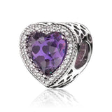 925 Silver Love Hearts & Crystal Beads Charm Bracelet DIY Jewelry