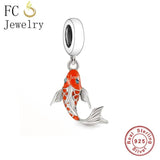 925 Silver Leaping Carp Fish Bead for Bracelet DIY