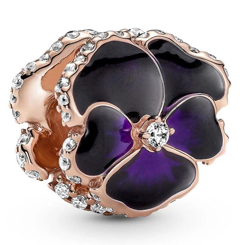 Rose Deep Purple Flower Beads With Enamel for Bracelet DIY