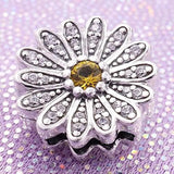 Sparkling Daisy Flower Crystal Bead Clip 925 Sterling Silver Charm