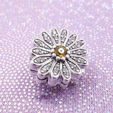 Sparkling Daisy Flower Crystal Bead Clip 925 Sterling Silver Charm