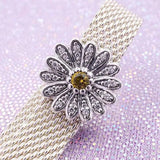 Sparkling Daisy Flower Crystal Bead Clip 925 Sterling Silver Charm