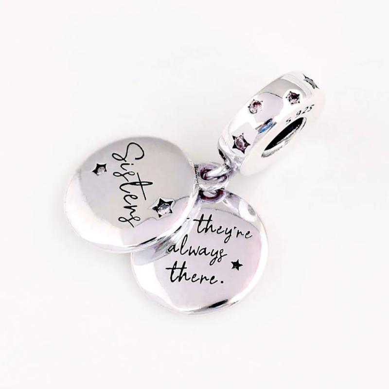 Sisters Crystal Pendant 925 Silver Charm Bead