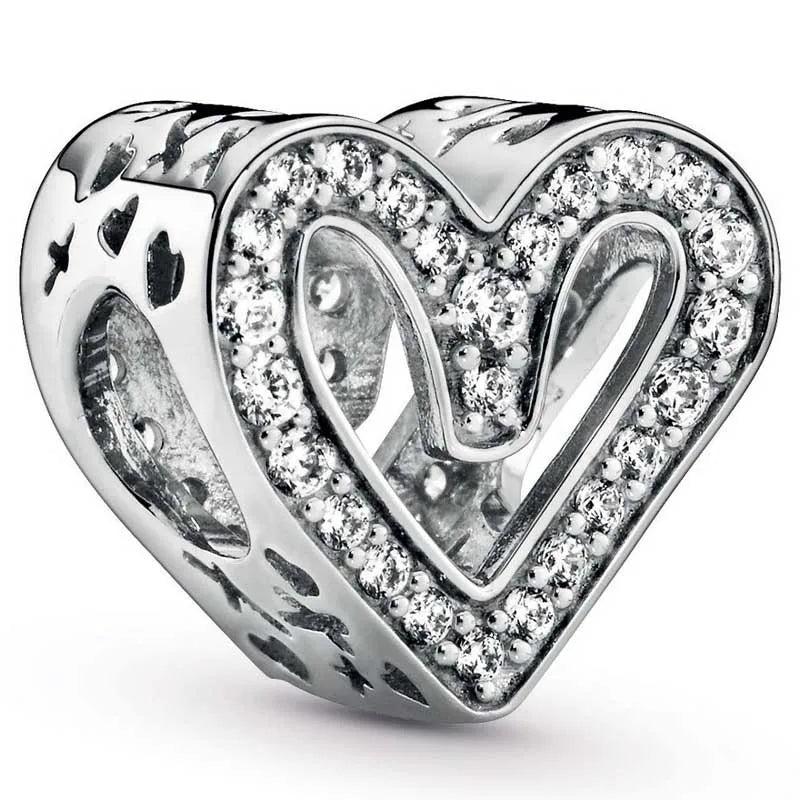Rose Sparkling Heart Charm for 925 Sterling Silver Bracelet