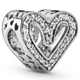 Rose Sparkling Heart Charm for 925 Sterling Silver Bracelet