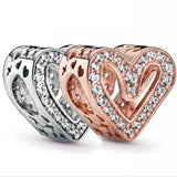 Rose Sparkling Heart Charm for 925 Sterling Silver Bracelet