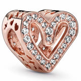 Rose Sparkling Heart Charm for 925 Sterling Silver Bracelet