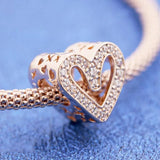 Rose Sparkling Heart Charm for 925 Sterling Silver Bracelet