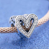 Rose Sparkling Heart Charm for 925 Sterling Silver Bracelet