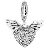Sparkling Heart & Angel Wings Crystal Pendant Bead DIY Jewelry