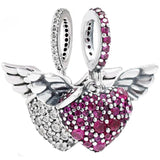 Sparkling Heart & Angel Wings Crystal Pendant Bead DIY Jewelry