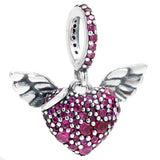Sparkling Heart & Angel Wings Crystal Pendant Bead DIY Jewelry