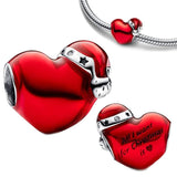 925 Silver Red Christmas Heart Charm Bead for Bracelet Pendant