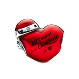925 Silver Red Christmas Heart Charm Bead for Bracelet Pendant
